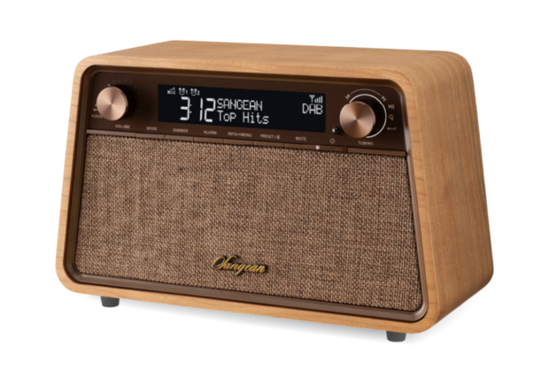 Sangean WR-201D DAB+/FM natural cherry houten kast premium radio voorzijde rechts