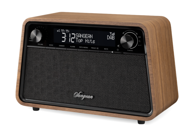 Sangean WR-201D DAB+/FM vintage walnoot houten kast premium radio voorzijde rechts