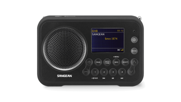 Sangean DPR-76BT Metal Grey DAB+/FM draagbare radio zwart werkt met oplaadbare accu of batterijen voorzijde