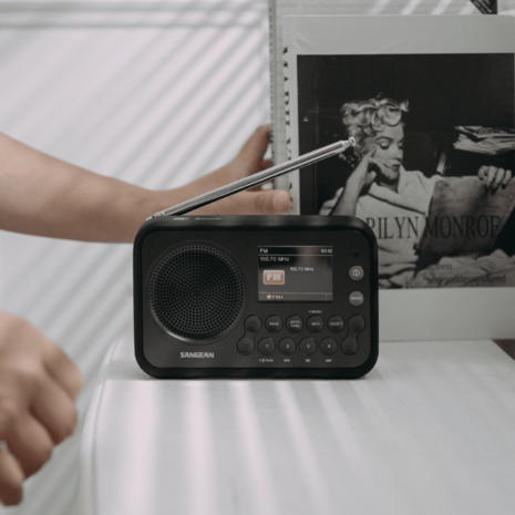 Sangean DPR-76BT Metal Grey DAB+/FM draagbare radio zwart werkt met oplaadbare accu of batterijen