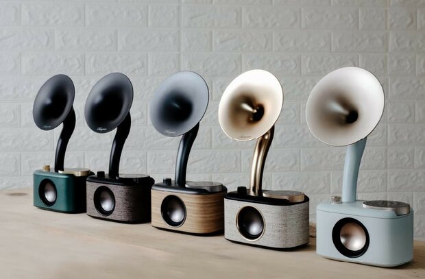 Sangean CP-100D Gramophone FM/DAB+ retro radio Fabric Black-Gold met bluetooth en aux