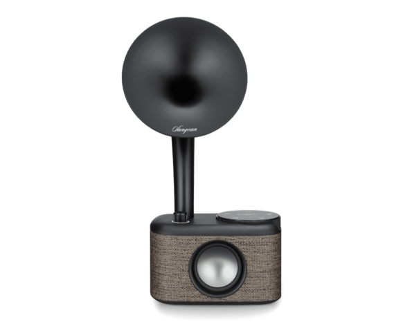 Sangean CP-100D Gramophone FM/DAB+ retro radio Fabric Grey-Black&nbsp;met bluetooth en aux voorkant