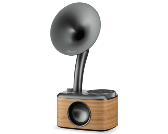 Sangean CP-100D Gramophone FM/DAB+ retro radio Lightwood-Grey met bluetooth en aux voorkant rechts