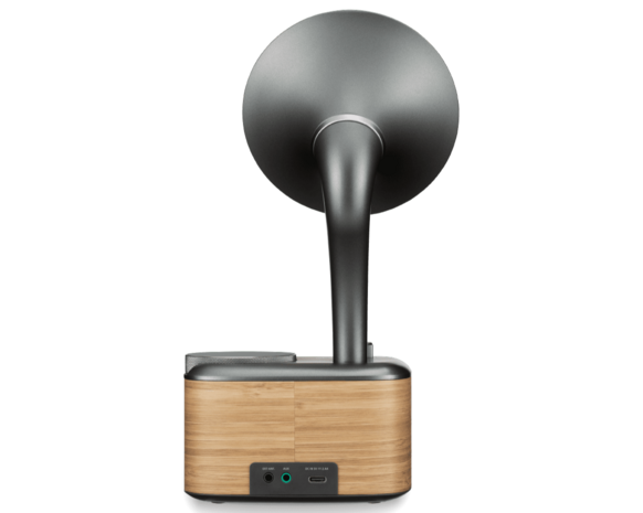 Sangean CP-100D Gramophone FM/DAB+ retro radio Lightwood-Grey met bluetooth en aux achterkant