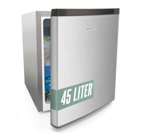 Heinrich's HKB 4188 SI mini koelkast met vriesvak zilver 44 liter voorzijde links