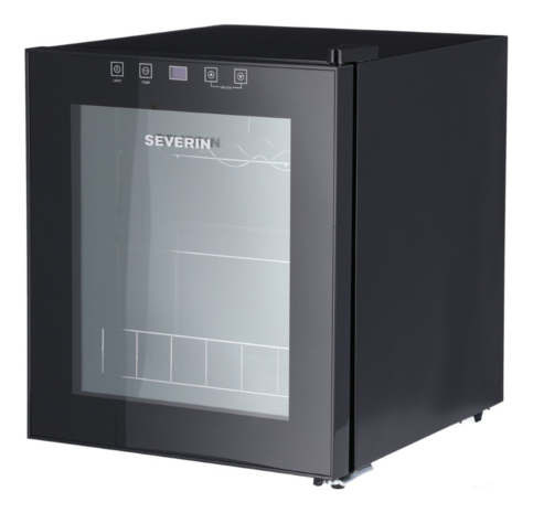 Severin WKS-8907 kleine vrijstaande wijnkoelkast zwart 46 liter (15 flessen) voorkant rechts