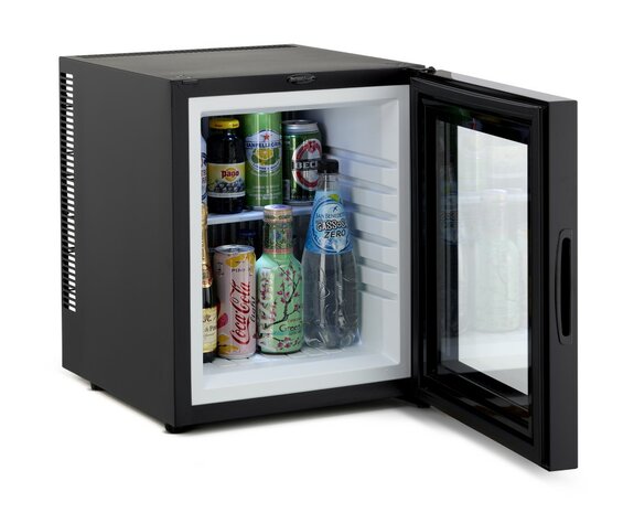 Technomax TP30NG thermo-elektrische minibar met glazen deur 30 liter voorkant geopend