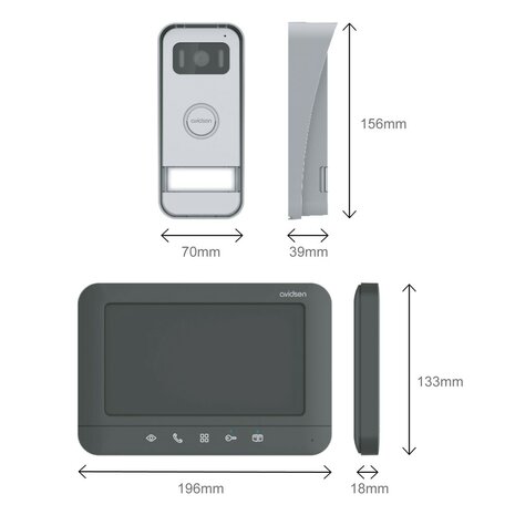 Avidsen 112300 Prima bedrade intercom met camera + scherm afmetingen