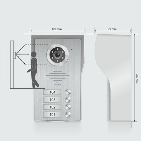 Elro DV4000-4 bedrade intercom deurbel voor 4 appartementen met schermen buitenunit afmetingen