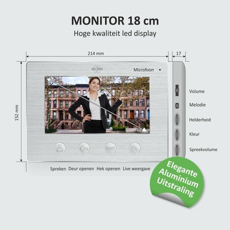 Elro DV4000-3 bedrade intercom deurbel voor 3 appartementen met schermen afmetingen monitor