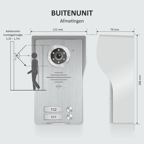 Elro DV4000IP4 bedrade intercom deurbel voor 4 appartementen met schermen en app buitenunit afmetingen