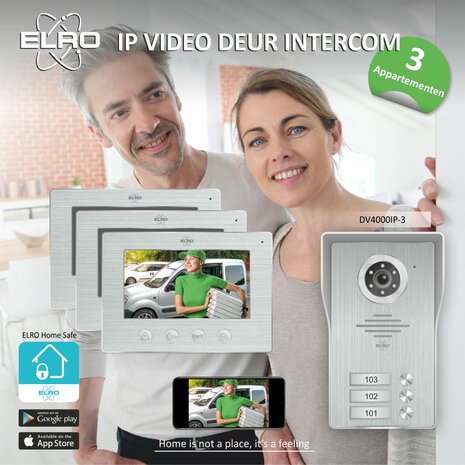 Elro DV4000IP3 bedrade intercom deurbel voor 3 appartementen met schermen en app