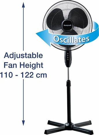 Honeywell HSF1630E4 staande ventilator zwart hoogte verstelbaar